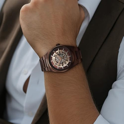 Titan Nexus Skeletal Automatic Analog with Brown Dial Brown Stainless Steel Strap Watch for Men - 90221QM01|B0F3J4N4DB
