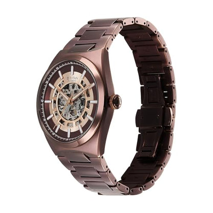Titan Nexus Skeletal Automatic Analog with Brown Dial Brown Stainless Steel Strap Watch for Men - 90221QM01|B0F3J4N4DB