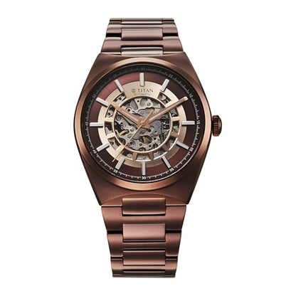 Titan Nexus Skeletal Automatic Analog with Brown Dial Brown Stainless Steel Strap Watch for Men - 90221QM01|B0F3J4N4DB