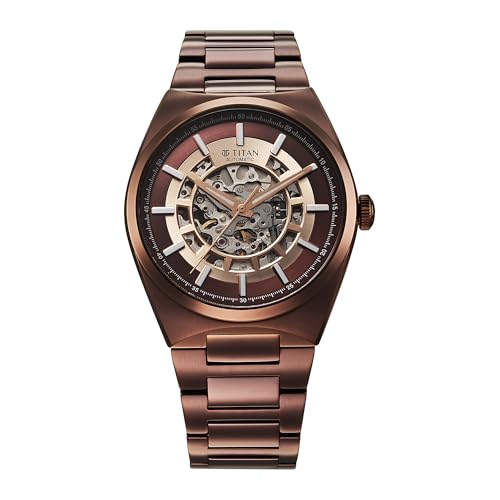 Titan Nexus Skeletal Automatic Analog with Brown Dial Brown Stainless Steel Strap Watch for Men - 90221QM01|B0F3J4N4DB