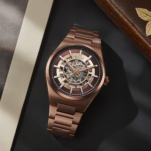 Titan Nexus Skeletal Automatic Analog with Brown Dial Brown Stainless Steel Strap Watch for Men - 90221QM01|B0F3J4N4DB