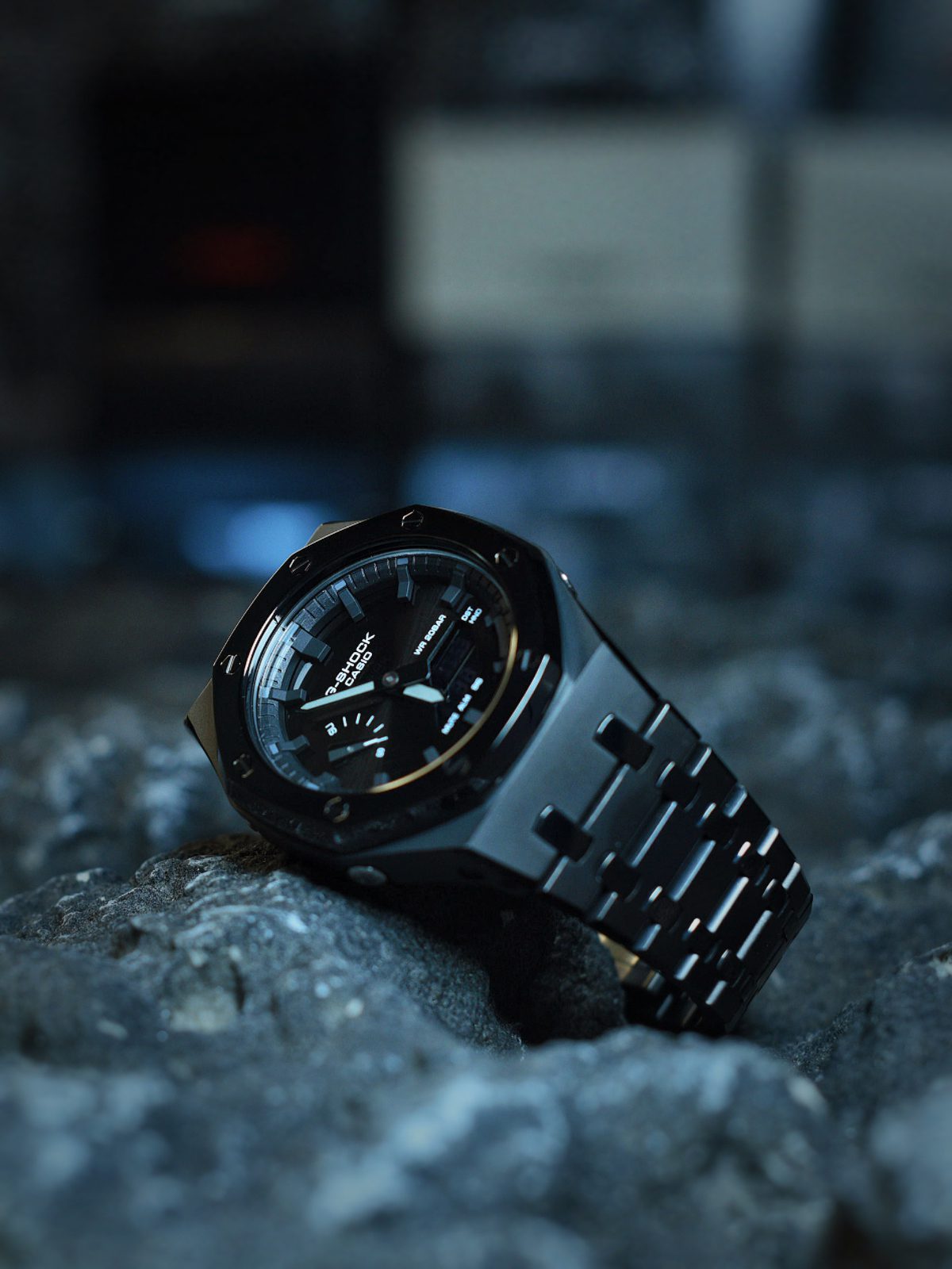 Ga2100 Dark Knight Black Stainless Steel Gray Hour Marker Watch