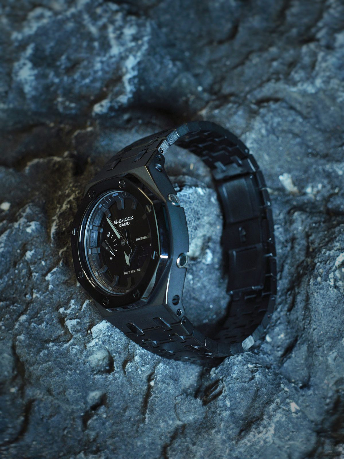 Ga2100 Dark Knight Black Stainless Steel Gray Hour Marker Watch