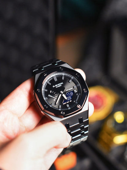 Ga2100 Dark Knight Black Stainless Steel Gray Hour Marker Watch