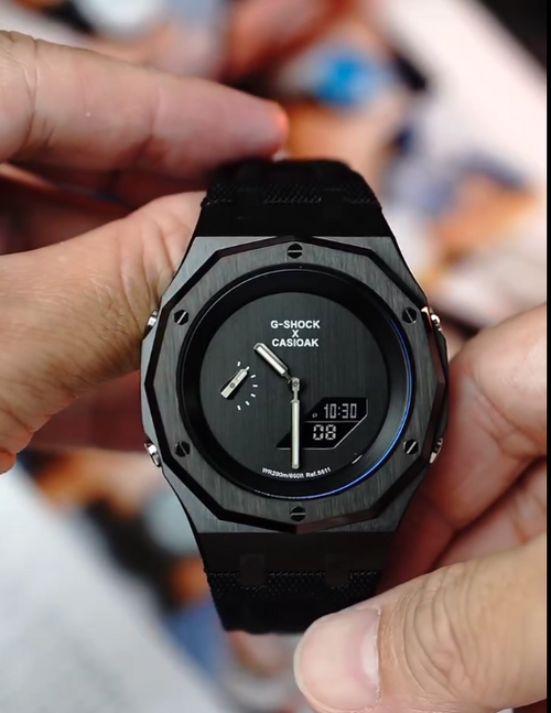 GA2100 Dark Knight Black Stainless Steel Gray Hour Marker Watch