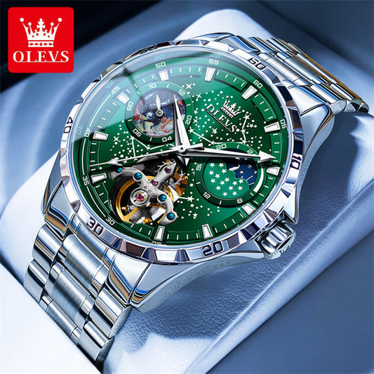 Stainless Steel with Green Watch Face